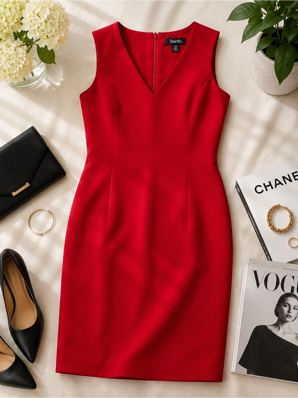 Teenflo 100% Virgin Wool Red Sheath Dress | Made in Canada | Size 12